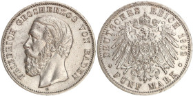 DEUTSCHE MÜNZEN NACH 1871
SILBERMÜNZEN des DEUTSCHEN KAISERREICHS
BADEN, Großherzogtum
5 Mark 1902 G. J. 29. 
ss+