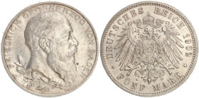 DEUTSCHE MÜNZEN NACH 1871
SILBERMÜNZEN des DEUTSCHEN KAISERREICHS
BADEN, Großherzogtum
5 Mark 1902 G. 50-jähriges Regierungsjubiläum. J. 31. 
fvz/...