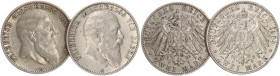 DEUTSCHE MÜNZEN NACH 1871
SILBERMÜNZEN des DEUTSCHEN KAISERREICHS
BADEN, Großherzogtum
2 Mark 1903 und 1905 G. J. 32. 2 Stück 
ss