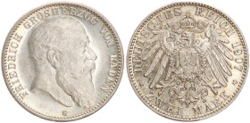 DEUTSCHE MÜNZEN NACH 1871
SILBERMÜNZEN des DEUTSCHEN KAISERREICHS
BADEN, Großherzogtum
2 Mark 1907 G. J. 32. 
vz-st