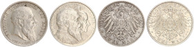 DEUTSCHE MÜNZEN NACH 1871
SILBERMÜNZEN des DEUTSCHEN KAISERREICHS
BADEN, Großherzogtum
2 Mark 1906 G. Goldene Hochzeit. Und 2 Mark 1907 G. Tod. J. ...