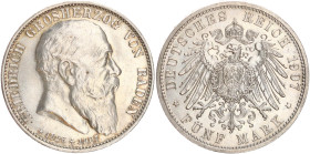 DEUTSCHE MÜNZEN NACH 1871
SILBERMÜNZEN des DEUTSCHEN KAISERREICHS
BADEN, Großherzogtum
5 Mark 1907 G. Tod. J. 37. 
vz-st