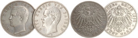 DEUTSCHE MÜNZEN NACH 1871
SILBERMÜNZEN des DEUTSCHEN KAISERREICHS
BAYERN, Königreich
5 Mark 1891, 1893, 1894, 1895, 1898, 1899. J. 46. 6 Stück 
ss...