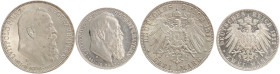 DEUTSCHE MÜNZEN NACH 1871
SILBERMÜNZEN des DEUTSCHEN KAISERREICHS
BAYERN, Königreich
Luitpold, Prinzregent. 2 und 3 Mark 1911 D. 90er Geburtstag un...