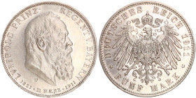 DEUTSCHE MÜNZEN NACH 1871
SILBERMÜNZEN des DEUTSCHEN KAISERREICHS
BAYERN, Königreich
5 Mark 1911 D. 90er Geburtstag und 25-jähr. Regentschaft. J. 5...