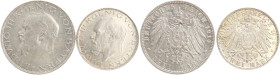 DEUTSCHE MÜNZEN NACH 1871
SILBERMÜNZEN des DEUTSCHEN KAISERREICHS
BAYERN, Königreich
Ludwig III., 1913–1918. 2 und 3 Mark 1914 D. J. 51, 52. 2 Stüc...