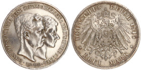 DEUTSCHE MÜNZEN NACH 1871
SILBERMÜNZEN des DEUTSCHEN KAISERREICHS
BRAUNSCHWEIG, Herzogtum
3 Mark 1915 A. J. 57. Mit Lüneburg. 
vz-st
