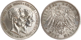 DEUTSCHE MÜNZEN NACH 1871
SILBERMÜNZEN des DEUTSCHEN KAISERREICHS
BRAUNSCHWEIG, Herzogtum
3 Mark 1915 A. J. 57. Mit Lüneburg. 
vz