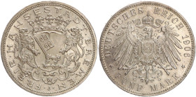 DEUTSCHE MÜNZEN NACH 1871
SILBERMÜNZEN des DEUTSCHEN KAISERREICHS
BREMEN, Freie Hansestadt
5 Mark 1906 J. J. 60. 
vz-st