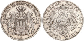 DEUTSCHE MÜNZEN NACH 1871
SILBERMÜNZEN des DEUTSCHEN KAISERREICHS
HAMBURG, Freie und Hansestadt
2 Mark 1898 J. J. 63. 
ss