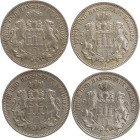 DEUTSCHE MÜNZEN NACH 1871
SILBERMÜNZEN des DEUTSCHEN KAISERREICHS
HAMBURG, Freie und Hansestadt
2 Mark 1908, 1911, 1913, 1914 J. J. 63. 4 Stück 
v...