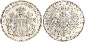 DEUTSCHE MÜNZEN NACH 1871
SILBERMÜNZEN des DEUTSCHEN KAISERREICHS
HAMBURG, Freie und Hansestadt
2 Mark 1912 J. J. 63. 
vz