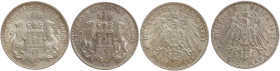 DEUTSCHE MÜNZEN NACH 1871
SILBERMÜNZEN des DEUTSCHEN KAISERREICHS
HAMBURG, Freie und Hansestadt
3 Mark 1908, 1909, 1910, 1911, 1912, 1913, 1914 J. ...