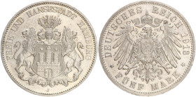 DEUTSCHE MÜNZEN NACH 1871
SILBERMÜNZEN des DEUTSCHEN KAISERREICHS
HAMBURG, Freie und Hansestadt
5 Mark 1913 J. J. 65. 
vz