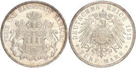 DEUTSCHE MÜNZEN NACH 1871
SILBERMÜNZEN des DEUTSCHEN KAISERREICHS
HAMBURG, Freie und Hansestadt
5 Mark 1913 J. J. 65. 
vz