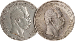 DEUTSCHE MÜNZEN NACH 1871
SILBERMÜNZEN des DEUTSCHEN KAISERREICHS
HESSEN, Großherzogtum
5 Mark 1875 und 1876 H. J. 67. 2 Stück 
s-ss