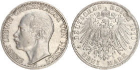 DEUTSCHE MÜNZEN NACH 1871
SILBERMÜNZEN des DEUTSCHEN KAISERREICHS
HESSEN, Großherzogtum
3 Mark 1910 A. J. 76. Rdk. u. starker Randfehler. 
ss