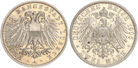 DEUTSCHE MÜNZEN NACH 1871
SILBERMÜNZEN des DEUTSCHEN KAISERREICHS
LÜBECK, Freie und Hansestadt
2 Mark 1905 A. J. 81. 
vz