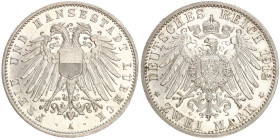 DEUTSCHE MÜNZEN NACH 1871
SILBERMÜNZEN des DEUTSCHEN KAISERREICHS
LÜBECK, Freie und Hansestadt
2 Mark 1912 A. J. 81. 
fst