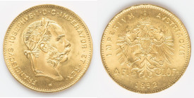 Franz Joseph I gold Restrike 4 Florins (10 Francs) 1892 UNC, Vienna mint, KM2260, Fr-503R. 19.1mm. 3.22gm. HID09801242017 © 2023 Heritage Auctions | A...