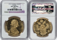 Franz Joseph I gold Restrike Ducat 1915 UNC Details (Bent) NGC, Vienna mint, KM2267, Fr-488. HID09801242017 © 2023 Heritage Auctions | All Rights Rese...