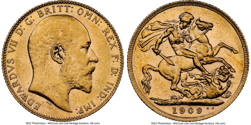 Edward VII gold Sovereign 1909-C AU Details (Cleaned) NGC, Ottawa mint, KM14, S-...