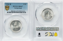 Confederation Franc 1944-B MS67 PCGS, Bern mint, KM24. HID09801242017 © 2023 Heritage Auctions | All Rights Reserved