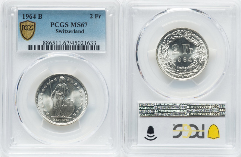 Confederation 2 Francs 1964-B MS67 PCGS, Bern mint, KM21. HID09801242017 © 2023 ...