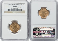 Confederation gold 20 Francs 1922-B MS63 NGC, Bern mint, KM35.1. HID09801242017 © 2023 Heritage Auctions | All Rights Reserved
