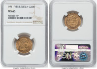 Republic gold 20 Bolivares 1911 MS63 NGC, Paris mint, KM-Y32, Fr-5c. HID09801242017 © 2023 Heritage Auctions | All Rights Reserved