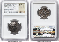 PAEONIAN KINGDOM. Patraus (ca. 335-315 BC). AR tetradrachm (28mm, 12.69 gm, 8h). NGC Choice XF S 4/5 - 5/5. Laureate head of Apollo right with short h...