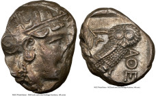 ATTICA. Athens. Ca. 393-294 BC. AR tetradrachm (24mm, 17.02 gm, 8h). NGC AU 2/5 - 4/5. Late mass coinage issue. Head of Athena with eye in true profil...