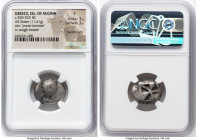 SARONIC ISLANDS. Aegina. Ca. 550-525 BC. AR stater (19mm, 11.61 gm). NGC Fine 3/5 - 3/5, countermarks. "Proto-tortoise" with shell divided into thirte...