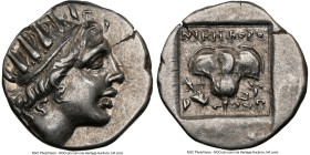 CARIAN ISLANDS. Rhodes. Ca. 88-84 BC. AR drachm (15mm, 11h). NGC Choice XF. Plinthophoric standard, Nicephorus, magistrate. Radiate head of Helios rig...