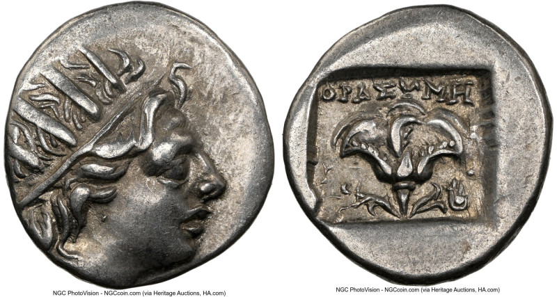 CARIAN ISLANDS. Rhodes. Ca. 88-84 BC. AR drachm (14mm, 11h). NGC XF. Plinthophor...