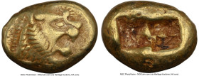 LYDIAN KINGDOM. Alyattes or Walwet (ca. 610-546 BC). EL third-stater or trite (14mm, 4.65 gm). NGC Choice VF 5/5 - 3/5, countermark. Lydo-Milesian sta...