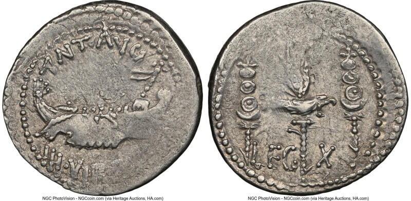 Marc Antony (43-30 BC). AR denarius (19mm, 3.76 gm, 8h). NGC Choice VF 2/5 - 4/5...