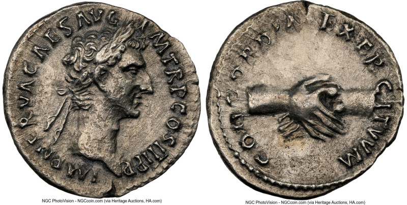 Nerva (AD 96-98). AR denarius (17mm, 2.94 gm, 7h). NGC Choice XF 5/5 - 2/5, scra...