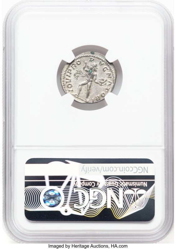 Severus Alexander, as Augustus (AD 222-235). AR denarius (20mm, 7h). NGC MS. Rom...