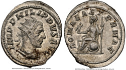 Philip I (AD 244-249). AR antoninianus (23mm, 3.99 gm, 12h). NGC AU 5/5 - 4/5. Rome, AD 247-249. IMP PHILIPPVS AVG, radiate, draped, and cuirassed bus...