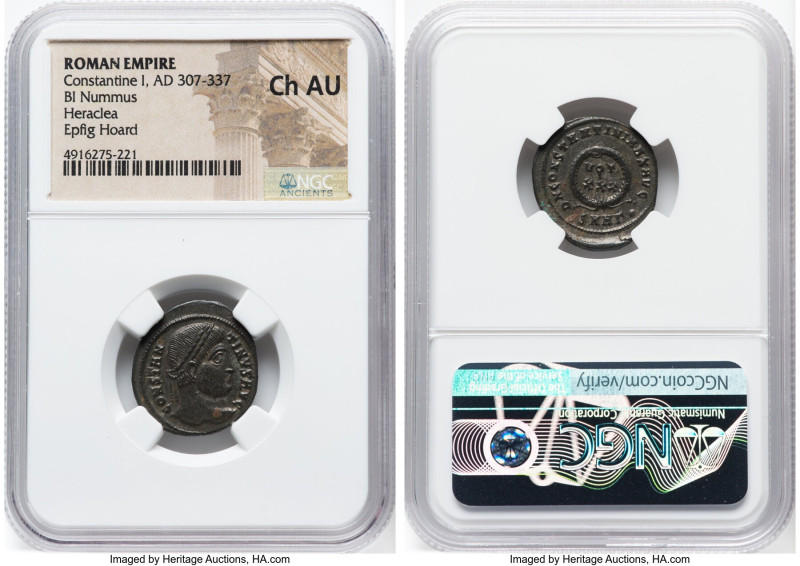 Constantine I the Great (AD 307-337). AE3 or BI nummus (21mm, 6h). NGC Choice AU...