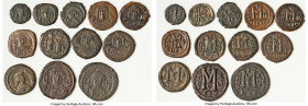 ANCIENT LOTS. Byzantine. Lot of twelve (12) AE issues. Fine-VF, bronze disease. Includes: Twelve Byzantine AE issues, various rulers and types. Total ...