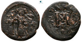 Heraclius, with Martina and Heraclius Constantine AD 610-641. Constantinople. Follis or 40 Nummi Æ
