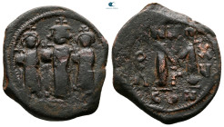 Heraclius, with Martina and Heraclius Constantine AD 610-641. Constantinople. Follis or 40 Nummi Æ