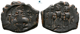 Constans II, with Constantine IV, Heraclius, and Tiberius AD 641-668. Constantinople. Follis or 40 Nummi Æ