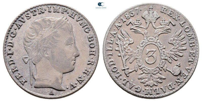 Austria. Wien (Vienna). Ferdinand of Habsburg-Lorraine AD 1835-1848. 
3 Kreuzer...