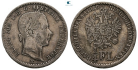 Austria. Karlsburg (Alba Julia, Romania). Franz Joseph  AD 1848-1916. 1/4 Gulden AR 1859