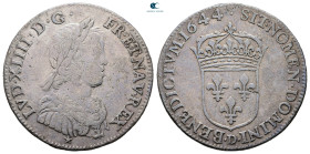 France. Lyon. Louis XIV 'the Sun King' AD 1643-1715. 1/4 Ecu AR 1644