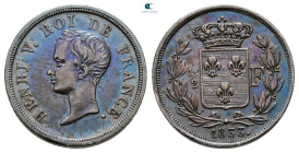 France. Henri V, Comte de Chambord AD 1820-1883. 1/2 Franc AR 1833