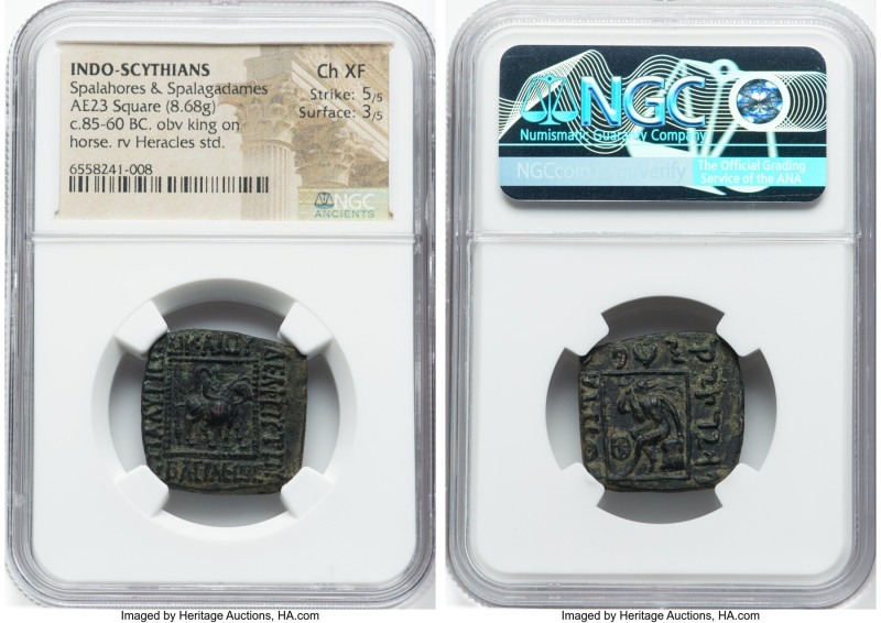 INDO-SCYTHIAN KINGDOM. Spalahores, with Spalagadames (ca. 85-60 BC). AE square u...